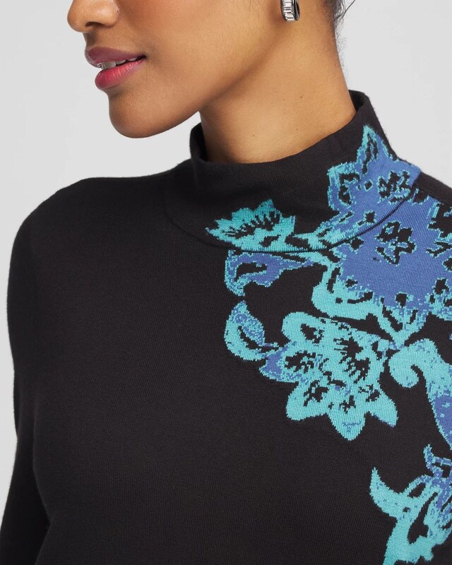 Blue Floral Mockneck Sweater - image 4